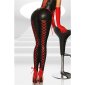 Sexy glossy leggings wet look with lacing black-red UK 12/14 (L)