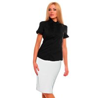 Elegant short-sleeved blouse with drapes black UK 10