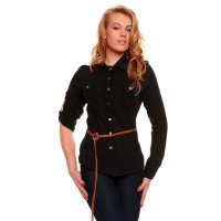 Elegant long-sleeved blouse with belt black UK 10