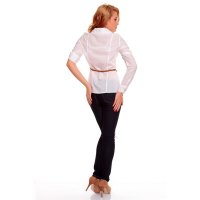 Elegant long-sleeved blouse with belt white UK 10