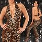 Sexy Neckholder Overall Jumpsuit Gogo Clubwear Leopard-Optik