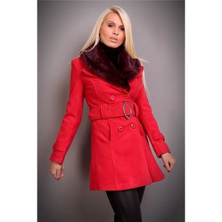 Precious luxury short coat with fake fur red UK 10 (M)