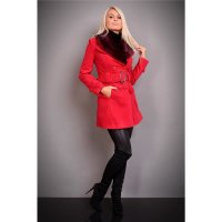 Precious luxury short coat with fake fur red UK 10 (M)