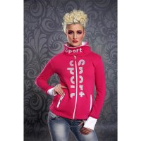Elegante Zipper-Jacke mit Stehkragen Pink/Weiß 40 (XL)