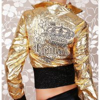 Sexy Redial Glanz Biker-Jacke Clubwear Gold/Schwarz 34 (S)