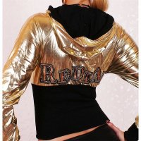 Sexy Redial Jacke mit Kapuze Metallic-Look Gold/Schwarz 38 (L)