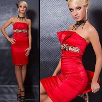 Edles Satin Bandeau Kleid Etuikleid Abendkleid Rot 40 (XL)