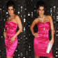 Sexy Satin Bandeau-Kleid Etuikleid mit Strass Pink 34