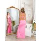 Sexy womens evening dress with rhinestones backless pink