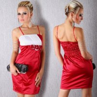Elegant satin evening dress red / white UK 8 (S)