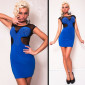 Sexy evening dress mini dress chiffon rhinestones blue/black UK 10/12 (M/L)