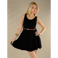 Elegant mini dress with belt black UK 10/12 (M/L)