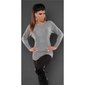 Noble fine-knitted sweater with lace and rivets grey