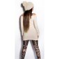 Edler Carmen Feinstrick Long-Pullover mit Strass Beige