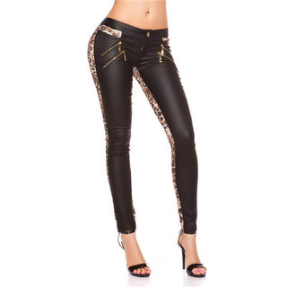 Sexy skinny drainpipe pants in fabric mix leather look black/leopard