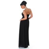 Elegant glamour chiffon evening dress with rhinestones black