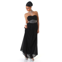 Elegant glamour chiffon evening dress with rhinestones black UK 10 (S)
