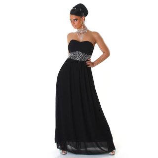 Elegantes Glamour Abendkleid aus Chiffon mit Strass Schwarz 38 (M)