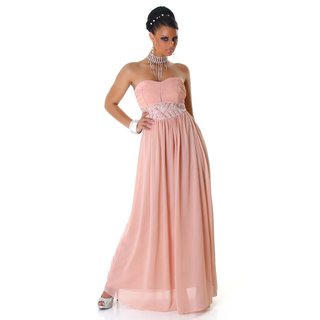 Elegantes Glamour Abendkleid aus Chiffon mit Strass Lachs