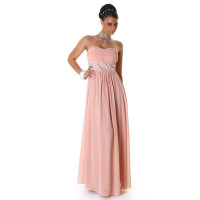 Elegant glamour chiffon evening dress with rhinestones salmon UK 14 (L)