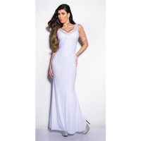 Divenhaftes bodenlanges Gala Glamour Abendkleid mit Strass Weiß