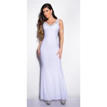 Divenhaftes bodenlanges Gala Glamour Abendkleid mit Strass Weiß
