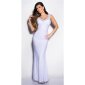 Divenhaftes bodenlanges Gala Glamour Abendkleid mit Strass Weiß