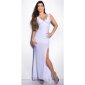 Adorable gala glamour evening dress gown with glass stones white