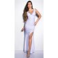 Adorable gala glamour evening dress gown with glass stones white