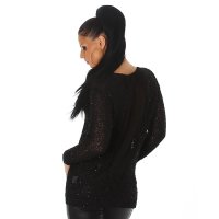 Elegant knitted sweater with chiffon and sequins black