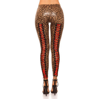 Sexy Glanz Leggings mit Schnürung Wetlook Clubwear Leopard