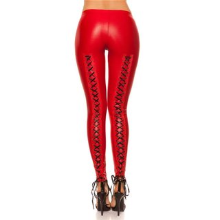 Sexy Glanz Leggings mit Schnürung Wetlook Clubwear Rot