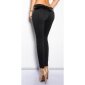 Sexy treggings cloth pants with leather look appliqués black