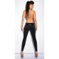 Sexy treggings cloth pants with leather look appliqués black