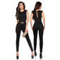 Elegant sleeveless overall jumpsuit with gold-coloured buckle black