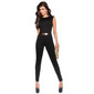 Elegant sleeveless overall jumpsuit with gold-coloured buckle black