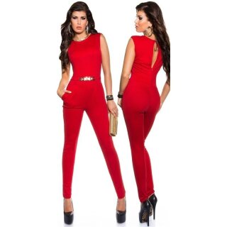 Eleganter ärmelloser Overall Jumpsuit goldene Schnalle Rot