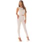 Elegant sleeveless overall jumpsuit with gold-coloured buckle beige UK 10/12 (S)