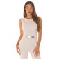 Elegant sleeveless overall jumpsuit with gold-coloured buckle beige UK 12/14 (M)