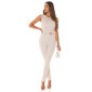 Elegant sleeveless overall jumpsuit with gold-coloured buckle beige UK 14/16 (L)