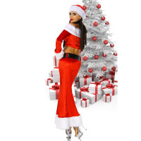 Sexy 4-tlg Weihnachtskostüm Santa Baby Christmas Rot-Weiß Einheitsgröße (34,36,38)