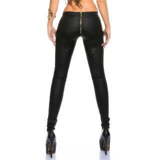 Sexy skinny treggings pants in leather look with zipper black