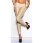Sexy Wetlook Leggings mit Netzstoff Gogo Clubwear Beige 40/42 (L/XL)