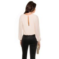 Elegant long-sleeved overall jumpsuit with chiffon beige-black