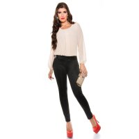 Elegant long-sleeved overall jumpsuit with chiffon beige-black