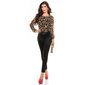 Elegant long-sleeved overall jumpsuit with chiffon leopard/black UK 12 (M)