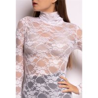 Sexy womens long sleeve shirt made of lace clubwear white