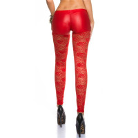 Sexy Glanz Spitzenleggings mit Zipper Wetlook Clubwear Rot 36/38 (S/M)