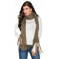 Cuddly XXL scarf with glitter and fringes cappuccino