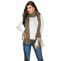 Cuddly XXL scarf with glitter and fringes cappuccino